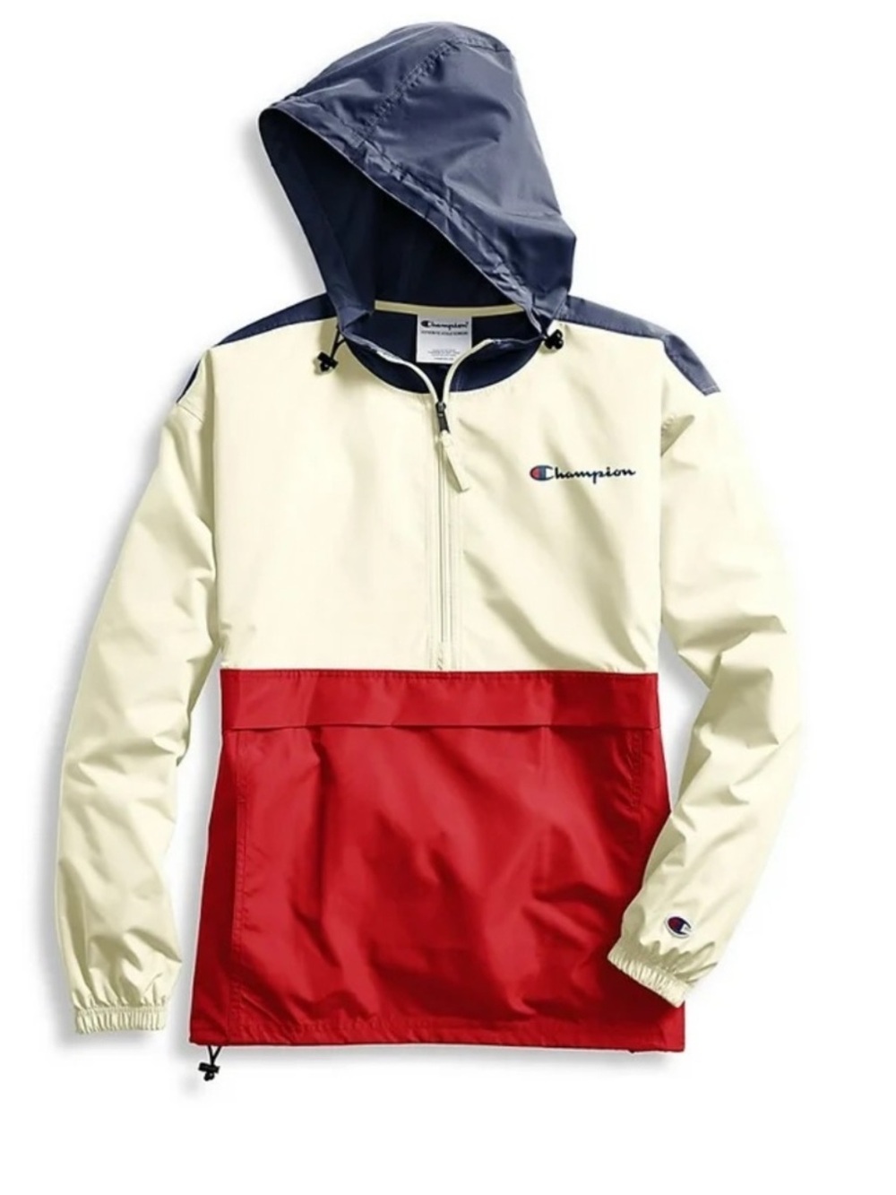 Champion Packable Colorblock Windbreaker Jacket Cream Red Navy Unisex Small